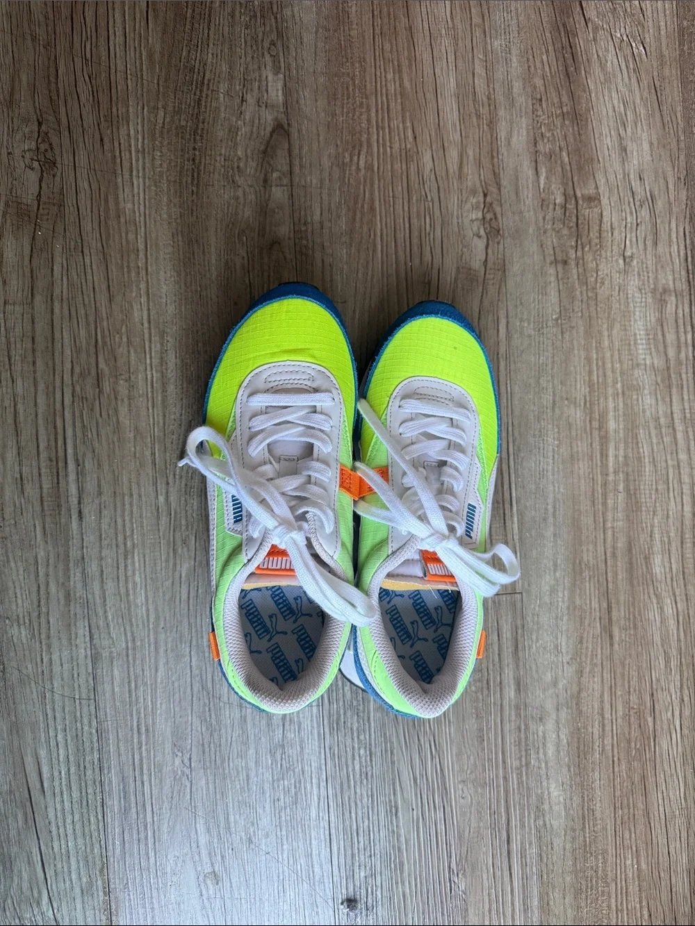 Puma Neon Yellow, White & Blue Low-Top Sneakers